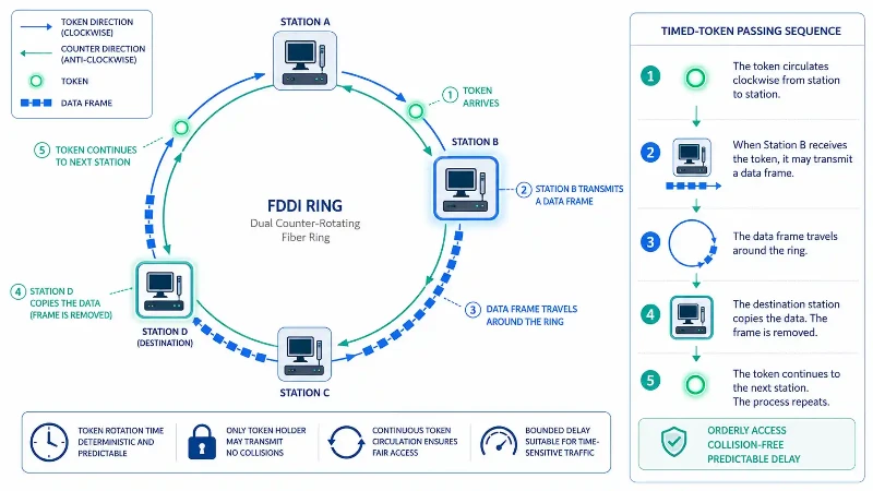 Timed-token passing in an FDDI network Timed-token passing in an FDDI network